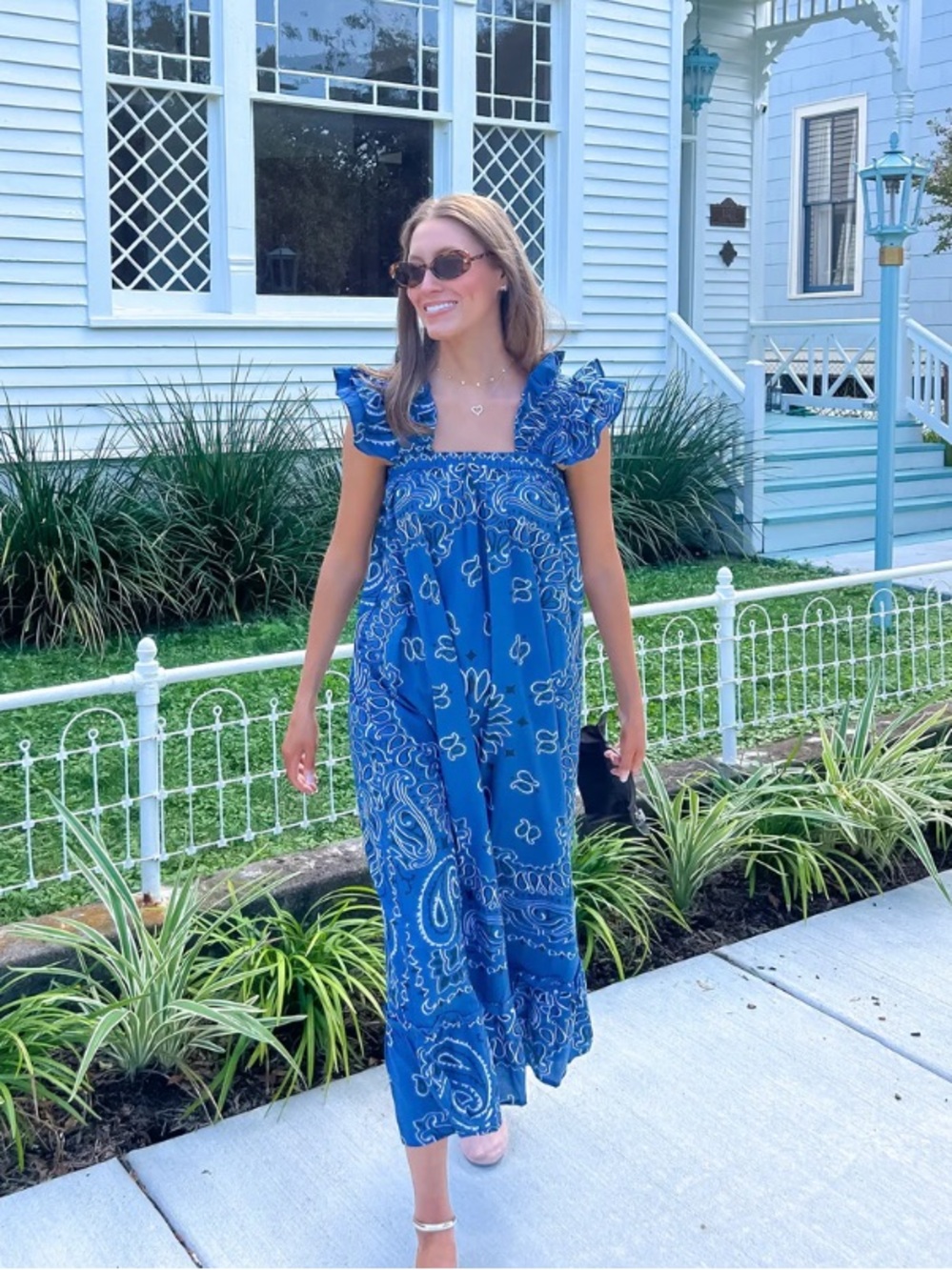 Blue Bandana-Print Maxi Dress with Ruffle Straps - Picture 2 of 5